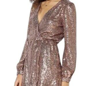 NWT Rose Gold Sequin Faux Wrap Dress, Small